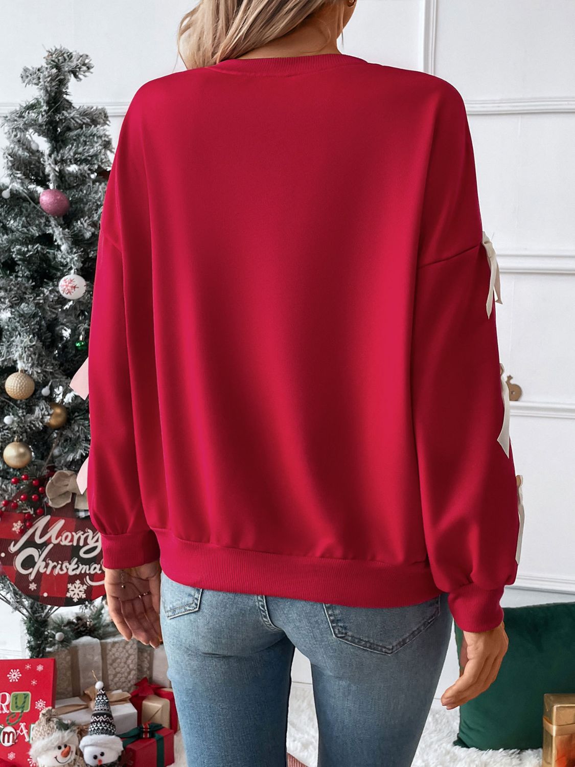 Perfee Bow Round Neck Long Sleeve Sweatshirt - 1985 the VAULT Boutique