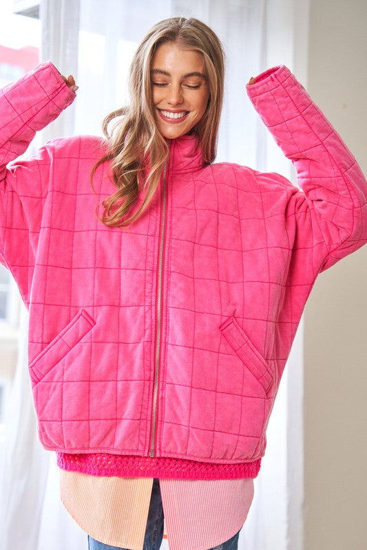 Washed Soft Comfy Quilting Zip Closure Jacket - 1985 the VAULT Boutique