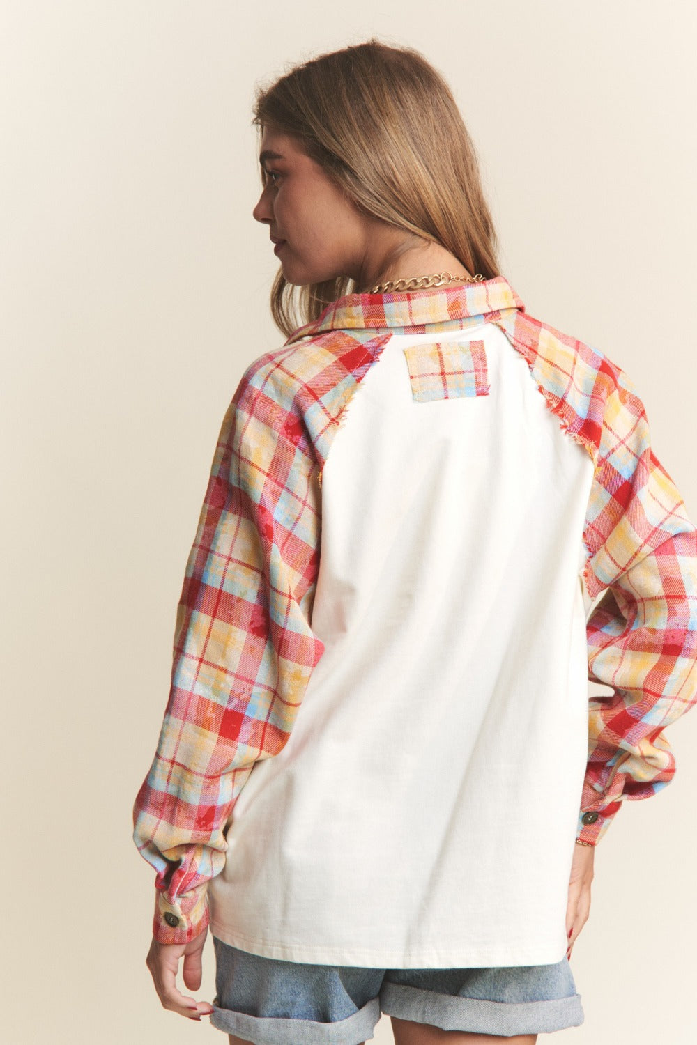 J.NNA Plaid Contrast Button Down Henley Top - 1985 the VAULT Boutique