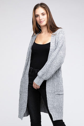 Twist Knitted Open Front Cardigan With Pockets - 1985 the VAULT Boutique