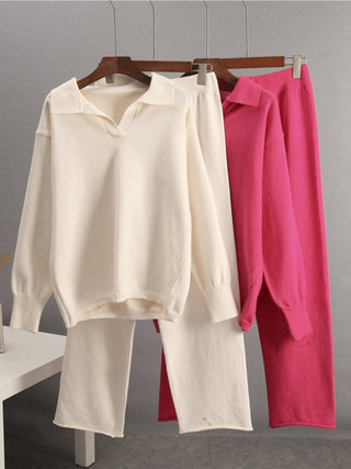 Johnny Collar Long Sleeve Top and Pants Sweater Set - 1985 the VAULT Boutique