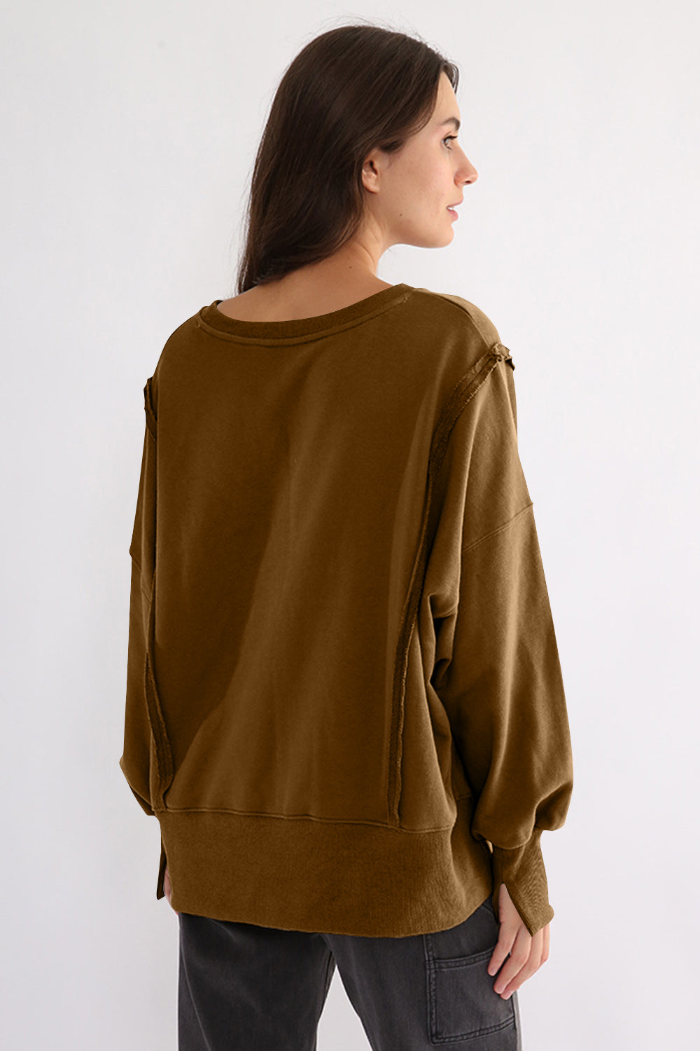 Exposed Seam High-Low Long Sleeve Sweatshirt - 1985 the VAULT Boutique