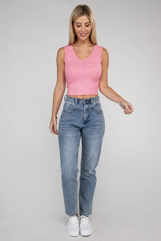 Basic Ribbed Scoop Neck Cropped Sleeveless Top - 1985 the VAULT Boutique