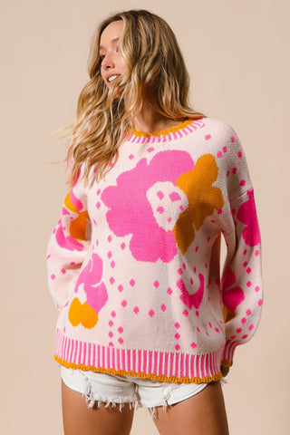 BiBi Flower Pattern Contrast Sweater - 1985 the VAULT Boutique