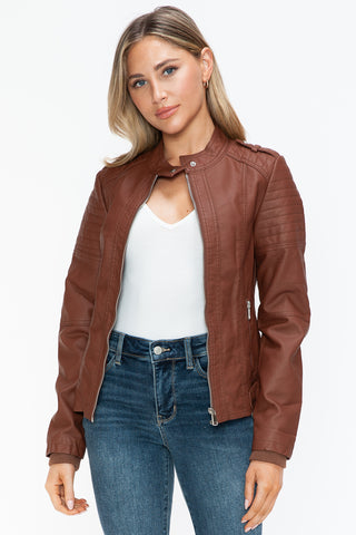 Snobbish PU Leather Biker Jacket with Side Zip Pockets - 1985 the VAULT Boutique