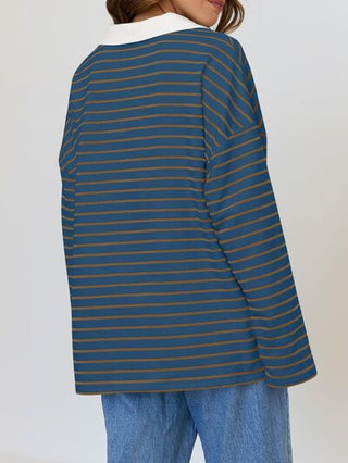 Mandy Striped Johnny Collar Long Sleeve Sweatshirt - 1985 the VAULT Boutique