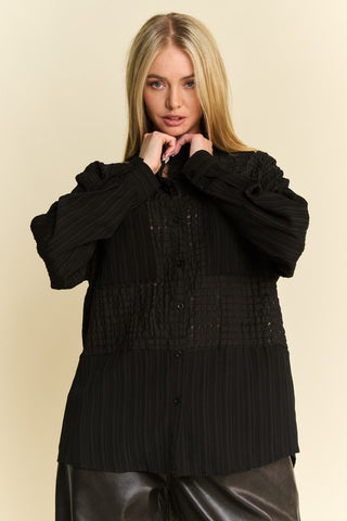 Davi & Dani Crinkled Jacquard Button Down Shirt - 1985 the VAULT Boutique