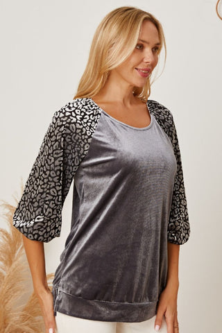 Leopard Round Neck Half Sleeve Blouse - 1985 the VAULT Boutique