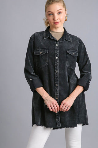 Umgee Raw Hem Button Down Denim Jacket with Chest Pockets - 1985 the VAULT Boutique