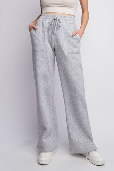 Faith Apparel Full Size Drawstring Straight Leg Slit Sweatpants - Happily Ever Atchison Shop Co.