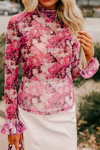 Floral Turtleneck Flounce Sleeve Blouse - 1985 the VAULT Boutique