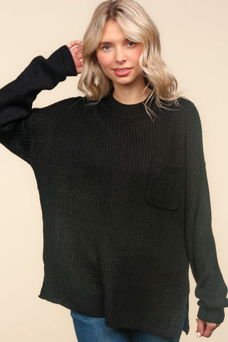 Haptics Mock Neck Side Slit Knit Top - 1985 the VAULT Boutique