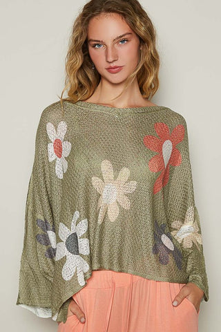 POL Flower Dropped Shoulder Long Sleeve Knit Top - 1985 the VAULT Boutique