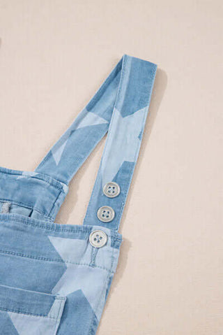 Star Print Square Neck Denim Overalls - 1985 the VAULT Boutique