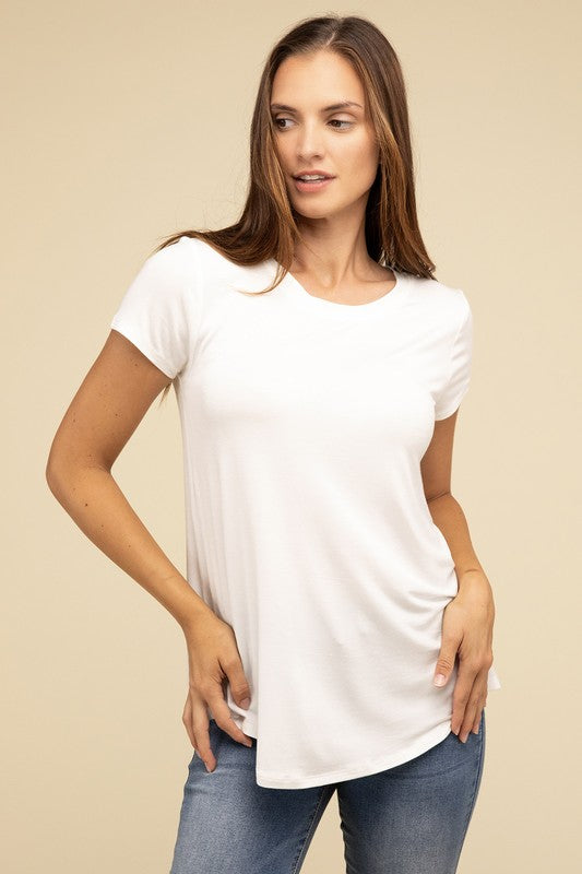 Basic Flowy Round Hem Rayon Short Sleeve Top - 1985 the VAULT Boutique