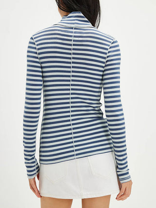 Exposed Seam Striped Turtleneck Long Sleeve T-Shirt - 1985 the VAULT Boutique