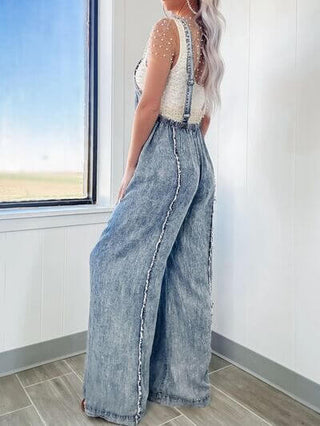 Exposed Seam Washed Wide Leg Denim Overalls - 1985 the VAULT Boutique