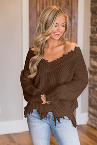 Frayed Hem Dropped Shoulder Sweater - 1985 the VAULT Boutique