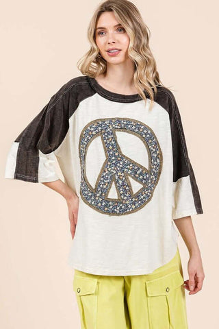 Mittoshop Peace Sign Patch Mineral Washed T-Shirt - 1985 the VAULT Boutique