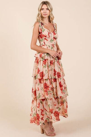 Mittoshop Layered Floral Sweetheart Neck Maxi Dress - 1985 the VAULT Boutique