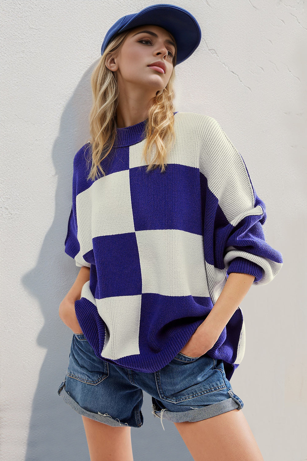 Double Take Slit Color Block Mock Neck Batwing Sleeve Sweater - 1985 the VAULT Boutique