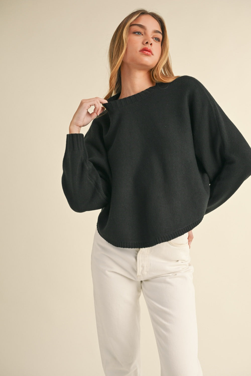 Mable Round Neck Dolman Sleeve Cropped Sweater - 1985 THE VAULT