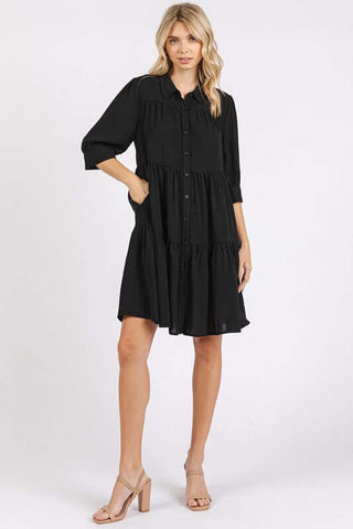 Mittoshop Button Detail Collared Neck Tiered Shirt Dress - 1985 the VAULT Boutique