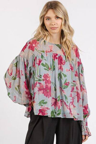 Mittoshop Floral Round Neck Flounce Sleeve Blouse - 1985 the VAULT Boutique