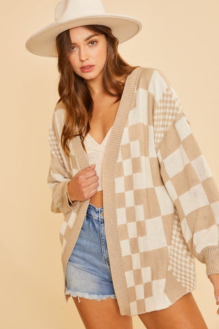 Annie Wear Checkered Open Front Drop Shoulder Cardigan - 1985 the VAULT Boutique