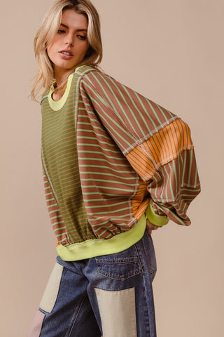 BiBi Color Block Striped Round Neck Sweatshirt - 1985 the VAULT Boutique