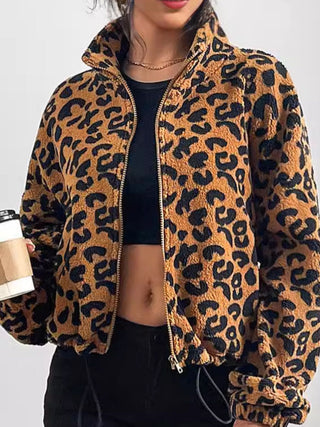 Leopard Zip Up Long Sleeve Jacket - 1985 the VAULT Boutique