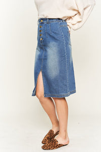 Denim Button Down Front Midi Skirt - 1985 the VAULT Boutique