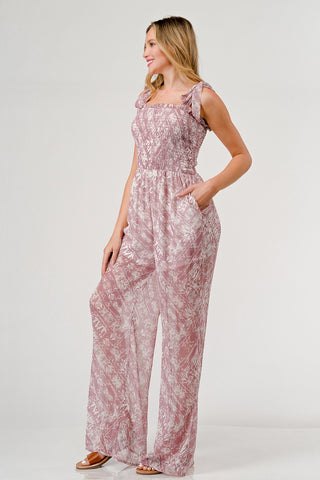 GeeGee Printed Tie Shoulder Wide Leg Jumpsuit - 1985 the VAULT Boutique