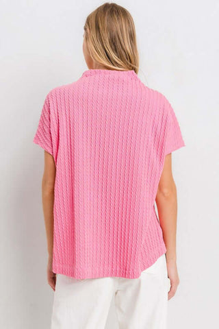 Ces Femme Texture Mock Neck Short Sleeve Knit Top - 1985 the VAULT Boutique