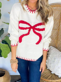 Bow Round Neck Long Sleeve Sweater - 1985 the VAULT Boutique