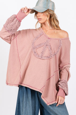 SAGE + FIG Peace Sign Mineral Wash Terry Top - 1985 the VAULT Boutique