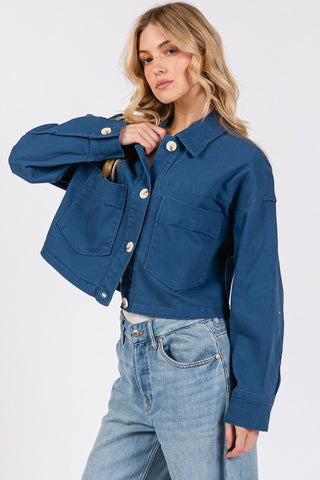 bytos Button Down Cropped Denim Jacket with Patch Pockets - 1985 the VAULT Boutique