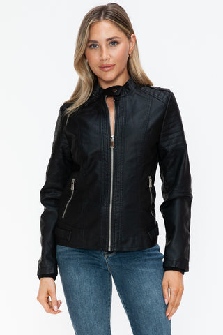 Snobbish PU Leather Biker Jacket with Side Zip Pockets - 1985 the VAULT Boutique