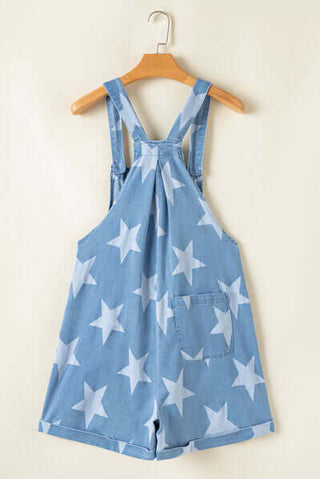 Star Print Square Neck Denim Overalls - 1985 the VAULT Boutique