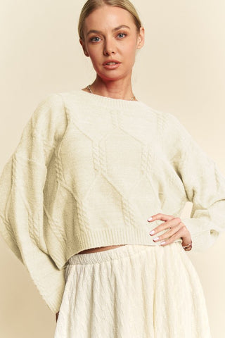 Davi & Dani Diamond Cable Pattern Drop Shoulder Sweater - 1985 the VAULT Boutique