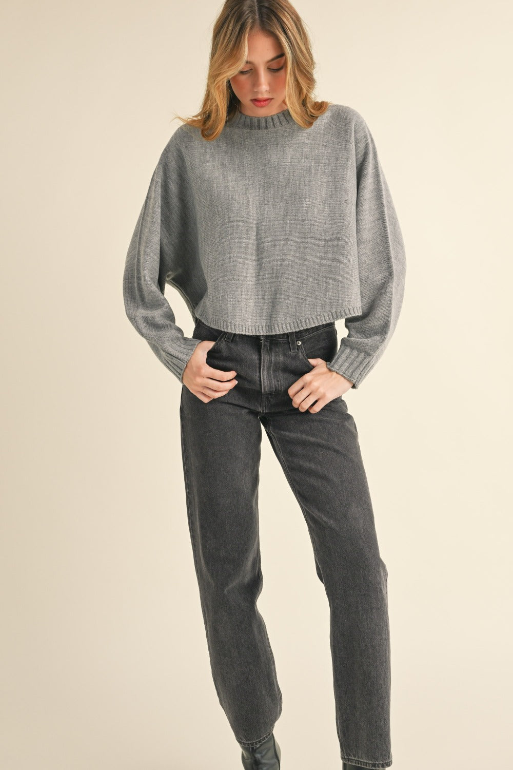 Mable Round Neck Dolman Sleeve Cropped Sweater - 1985 THE VAULT