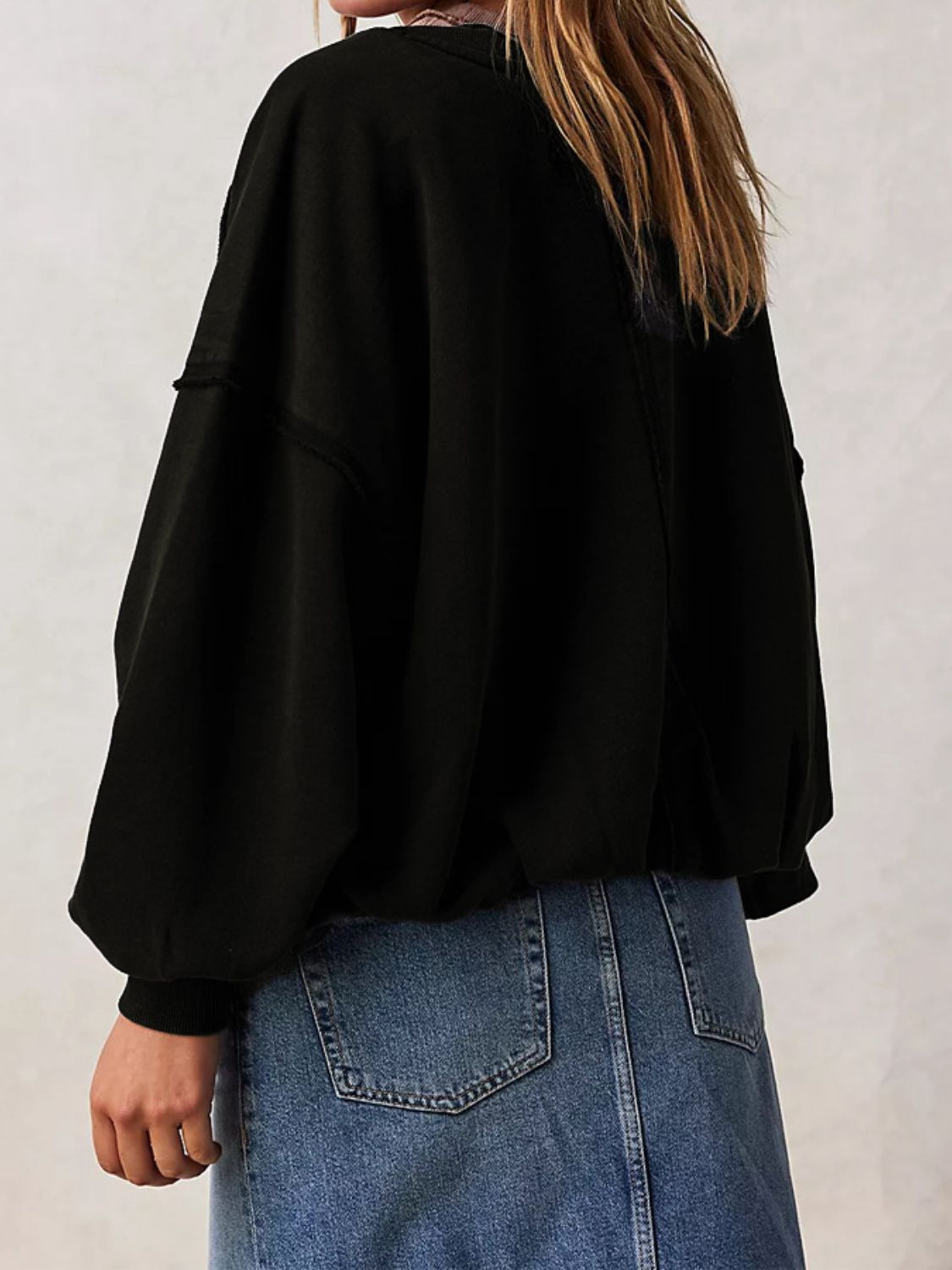 Exposed Seam Round Neck Long Sleeve Sweatshirt - 1985 the VAULT Boutique