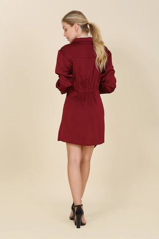 Satin Collared Wrap Mini Dress - 1985 the VAULT Boutique