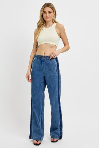 RISEN Full Size Elastic Waist Wide Leg Jeans Plus Size - 1985 the VAULT Boutique