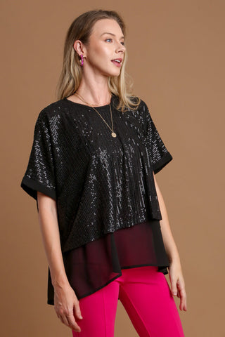 Umgee Sequin Half Sleeve Layered Blouse - 1985 the VAULT Boutique