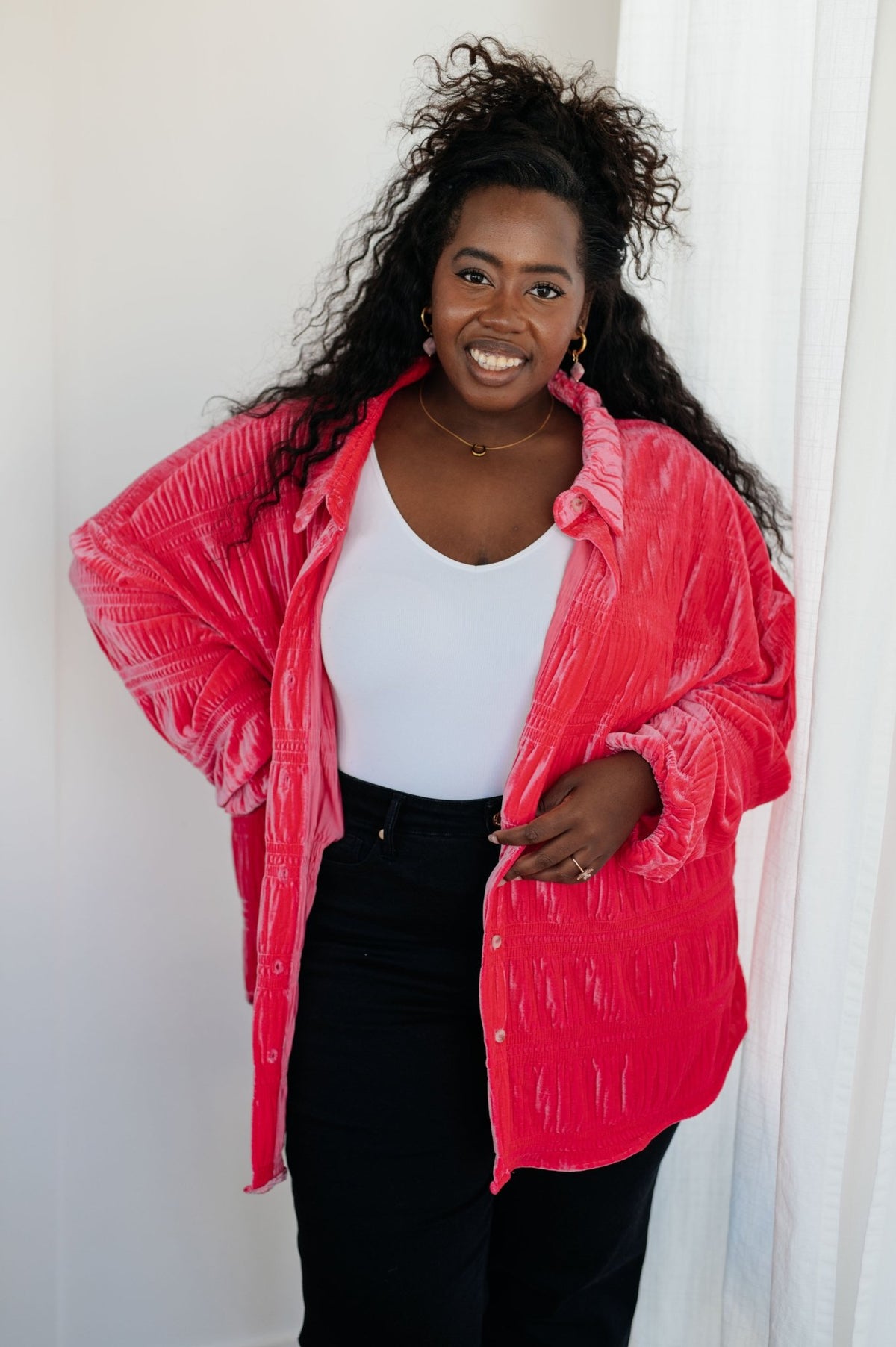 Feeling Fuchsia Velvet Button Down - Happily Ever Atchison Shop Co.