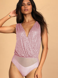 Sequin Surplice Sleeveless Bodysuit - 1985 the VAULT Boutique