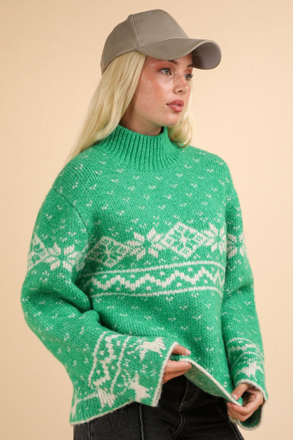 VERY J Christmas Element Mock Neck Long Sleeve Sweater - 1985 the VAULT Boutique