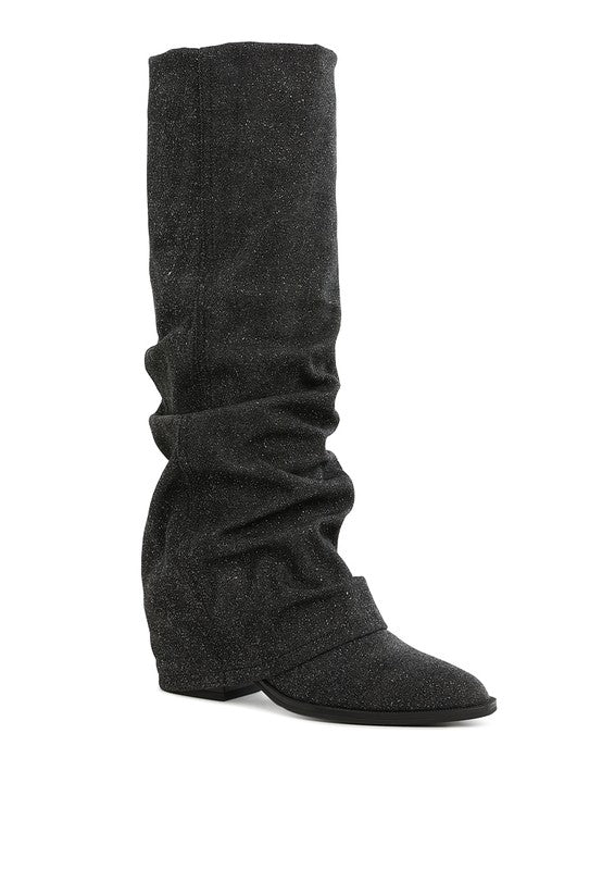 Capella Fold-Over Slouchy Denim Boot - 1985 the VAULT Boutique