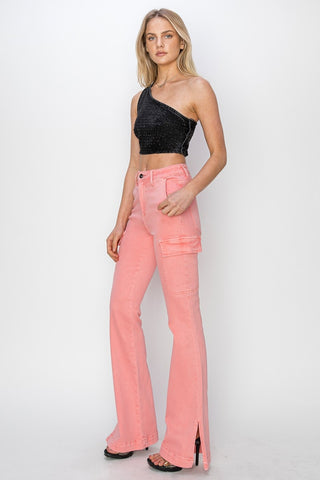 RISEN Full Size High Rise Side Slit Cargo Bootcut Jeans - 1985 the VAULT Boutique